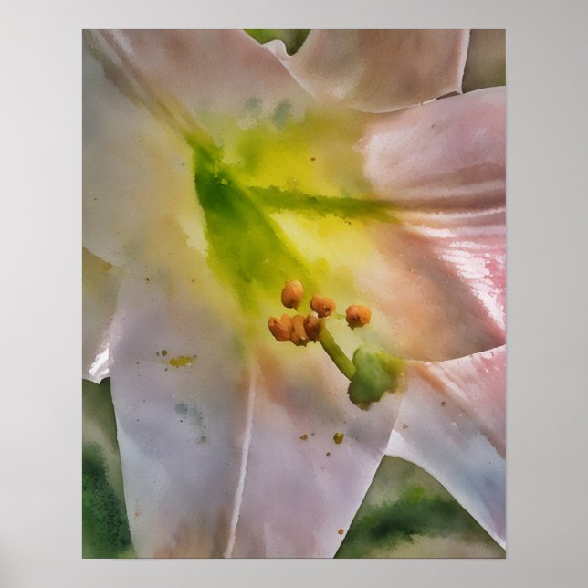 Blush Pink Lily Flower Watercolor Style Art Poster (Front)