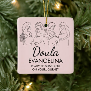 Blush Pink Line Art QR Logo DOULA Client Gift Ceramic Ornament