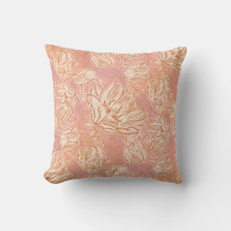Blush Pink Line Art Tulip Floral Wrapping Paper Throw Pillow