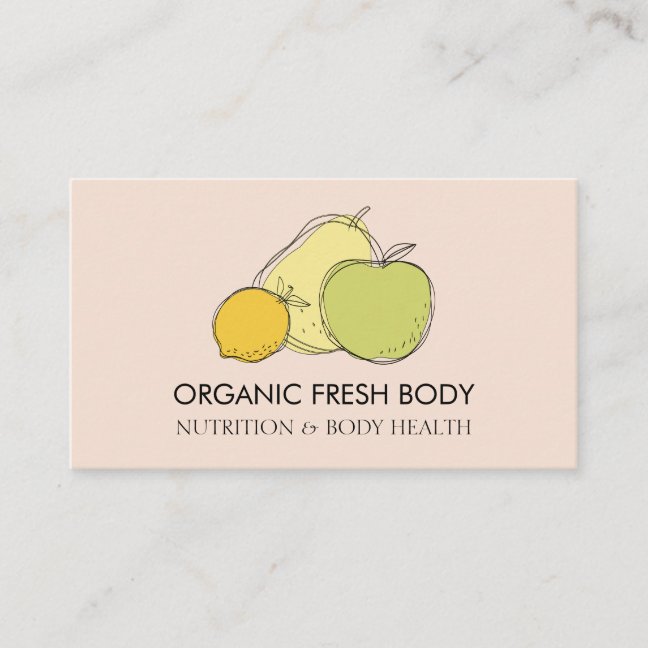 Blush Pink Line Food Fruit Dietician Nutritionist Business Card