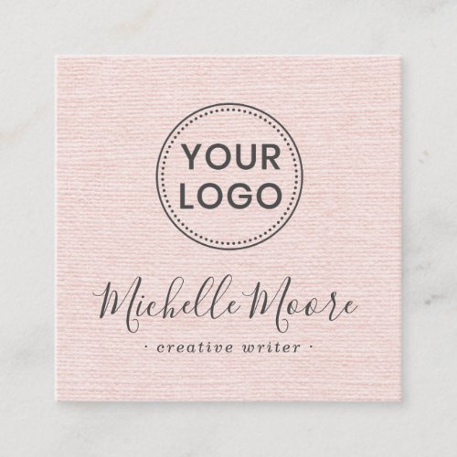 Blush pink linen add your logo social media icons square business card
