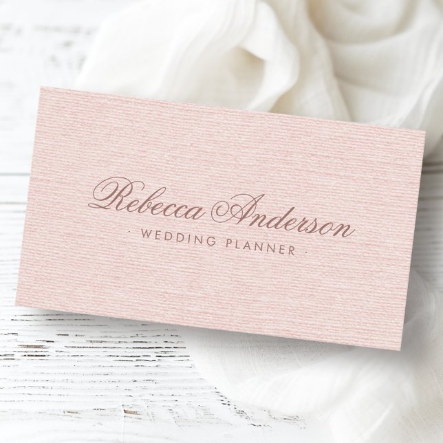 Blush pink linen chic trendy pretty script business card (Blush pink linen chic trendy pretty script business card)