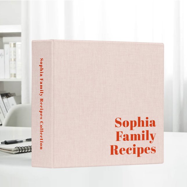 Blush Pink Linen Fabric Family Recipes Retro Red 3 Ring Binder (Creator Uploaded)