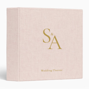 Blush Pink Linen Gold Monogram Wedding Planner 3 Ring Binder