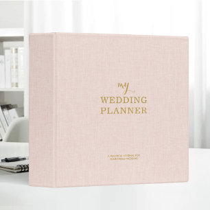 Blush Pink Linen Gold Typography Wedding Planner 3 Ring Binder