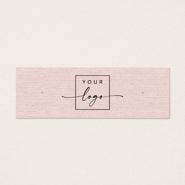 Blush pink linen logo QR stud earring display card (Front)