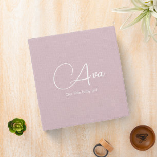 Blush Pink Linen Personalized Baby Girl Memory 3 Ring Binder