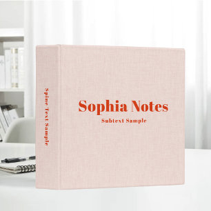 Blush Pink Linen Personalized Notes Classic Retro 3 Ring Binder