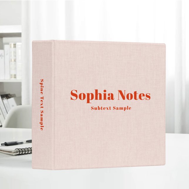 Blush Pink Linen Personalized Notes Classic Retro 3 Ring Binder (Creator Uploaded)
