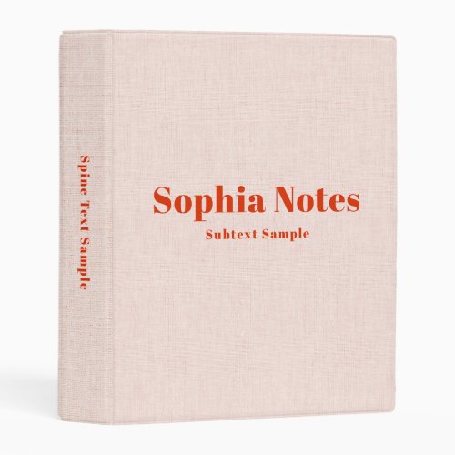 Blush Pink Linen Personalized Notes Classic Retro Mini Binder