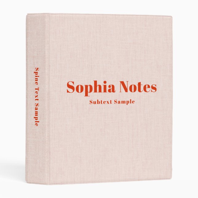 Blush Pink Linen Personalized Notes Classic Retro Mini Binder (Front/Spine)
