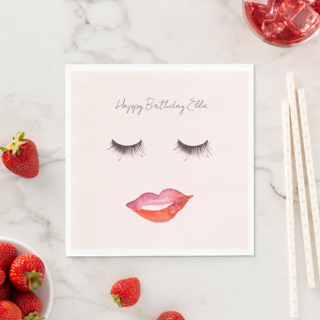 Blush Pink Lips and Eyelashes Birthday Napkins (Insitu)