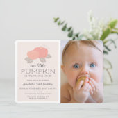 Blush Pink Little Pumpkin Girl Photo 1st Birthday Invitation (Standing Front)