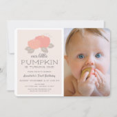 Blush Pink Little Pumpkin Girl Photo 1st Birthday Invitation (Front)