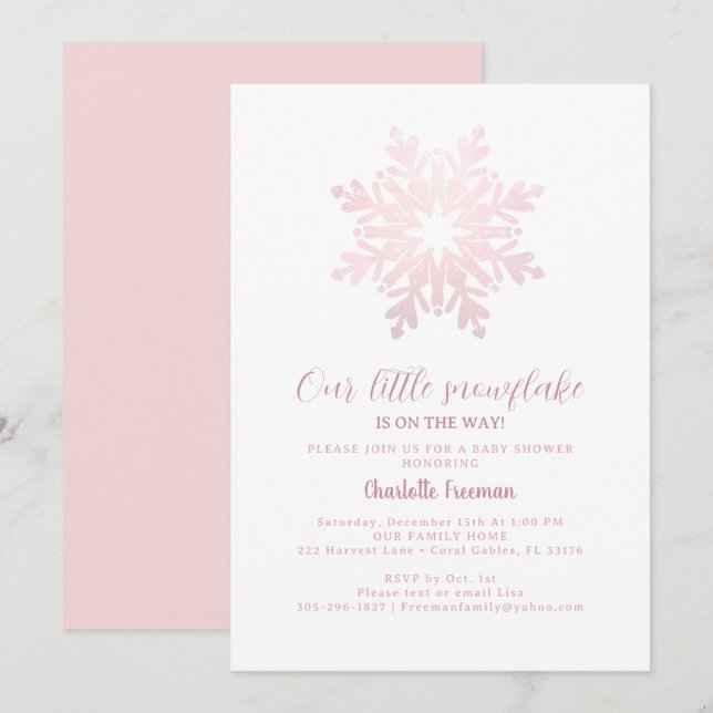 Blush Pink Little Snowflake Baby Shower | Winter  Invitation (Front/Back)