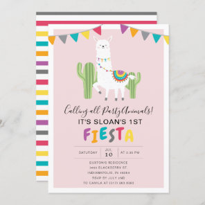 Blush Pink Llama Fiesta Birthday Party Invitation