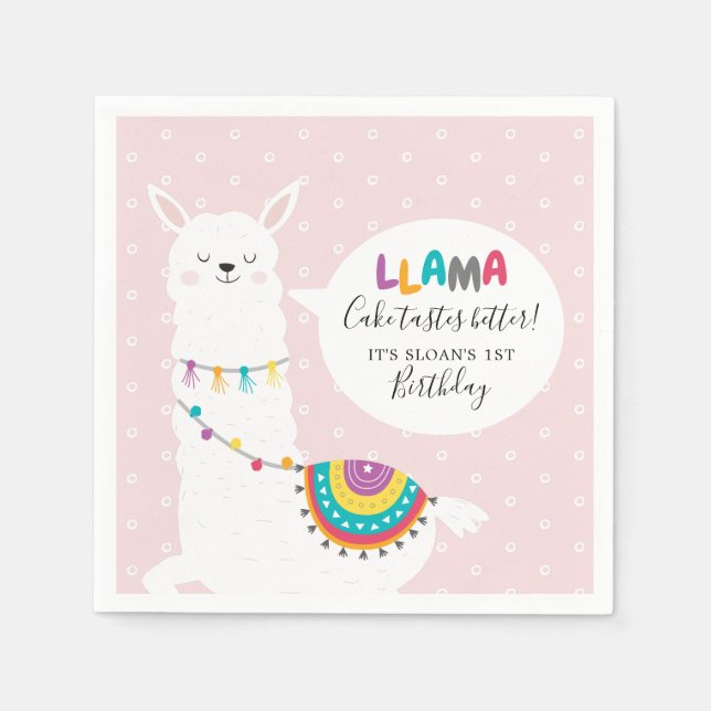 Blush Pink Llama Fun Paper Napkins (Front)