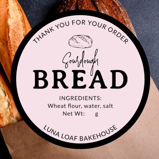 Blush Pink Logo Bakery Sourdough Bread Sticker (Creator Uploaded)