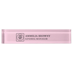 Blush Pink Logo   Modern Manager Branding Desk Name Plate