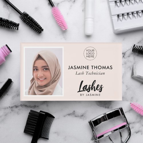 Blush Pink Logo Photo Lash Technician Name Tag
