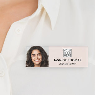 Blush Pink Logo Photo Makeup Name Tag