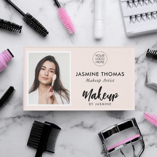 Blush Pink Logo Photo Makeup Name Tag