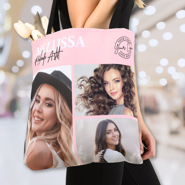 Blush Pink Logo Photo Makeup Tote Bag (Blush Pink Script Logo Photo Makeup Tote Bag)