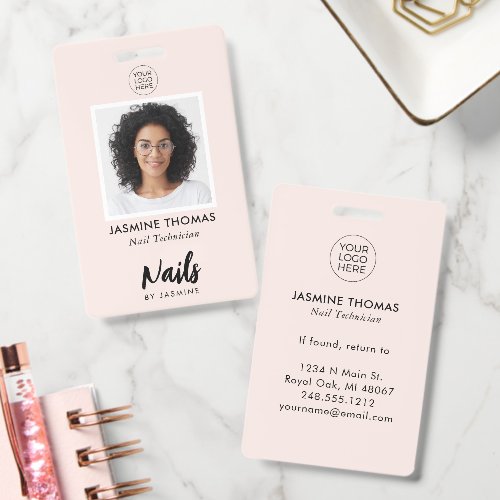 Blush Pink Logo Photo Nail Technician Badge