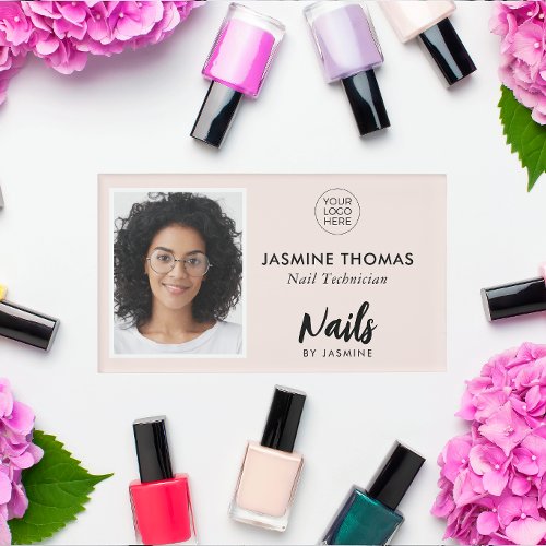 Blush Pink Logo Photo Nail Technician Name Tag