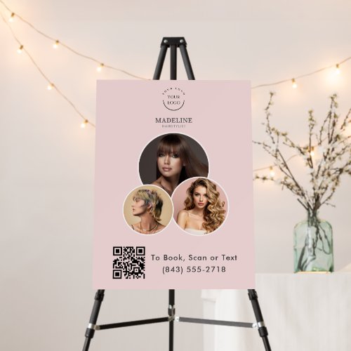Blush Pink Logo Photo QR Code Hair Salon Foam Board