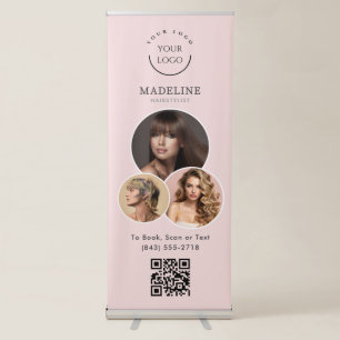 Blush Pink Logo Photo QR Code Hair Salon Retractable Banner