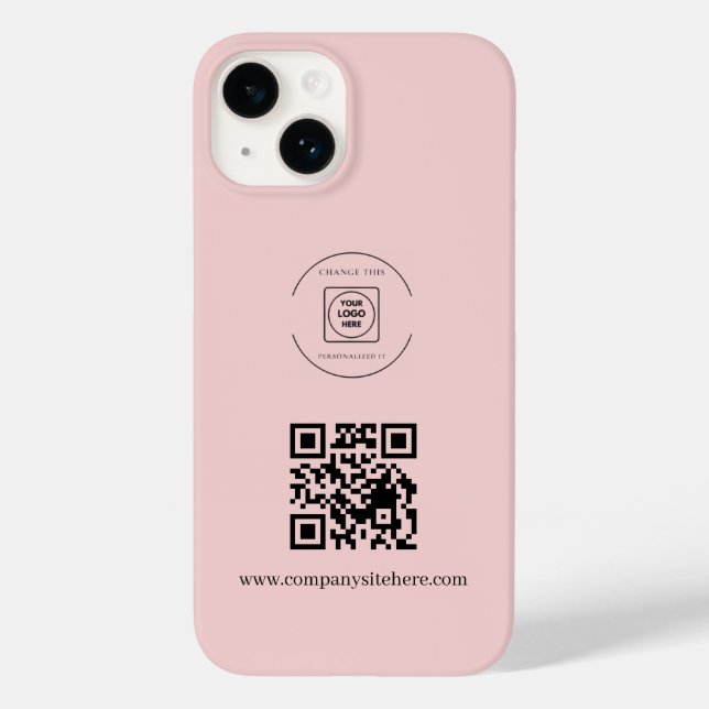 Blush Pink Logo QR Code Business iphone case (Back)