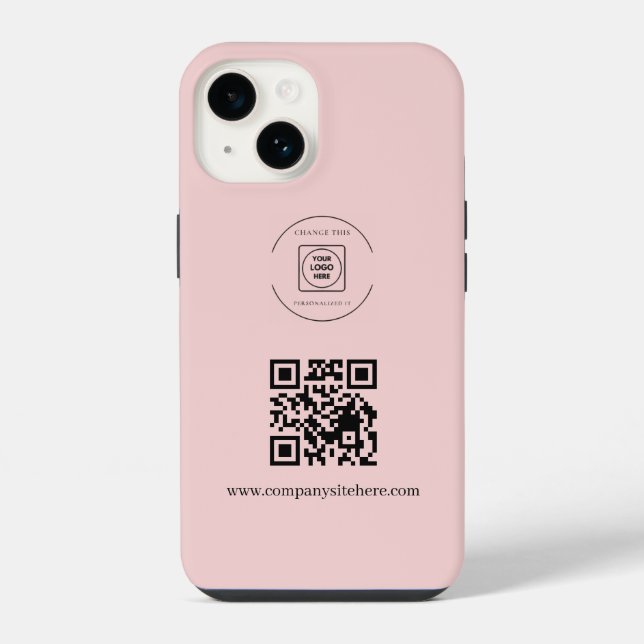 Blush Pink Logo QR Code Business iphone case (Back)