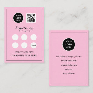 Blush Pink Logo QR Code Business Reward Punch Loyalty Card