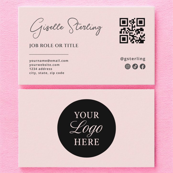 Blush Pink Logo QR Code Minimalist Professional Business Card
