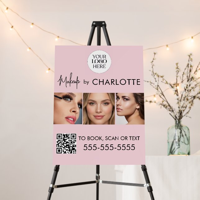 Blush Pink Logo QR Code Photo Makeup  Foam Board (In Situ (Stand))