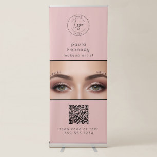 Blush Pink Logo QR Code Photo Makeup Retractable Banner