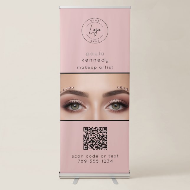 Blush Pink Logo QR Code Photo Makeup Retractable Banner (Front)