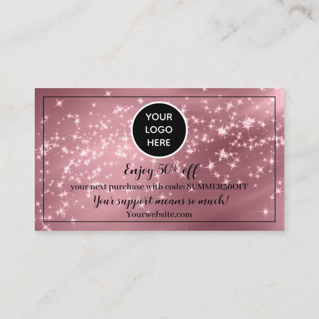 Blush Pink Logo Thank you Business Reward Punch Loyalty Card (Back)