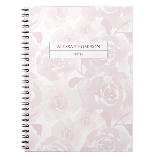Blush Pink Loose Watercolor Flowers Personalized Notebook (Front)