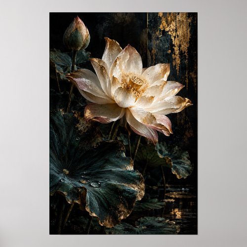 Blush Pink Lotus Blossom with Gold Accents Botanic Poster