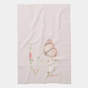 Blush Pink Love Butterfly Floral Kitchen Towel