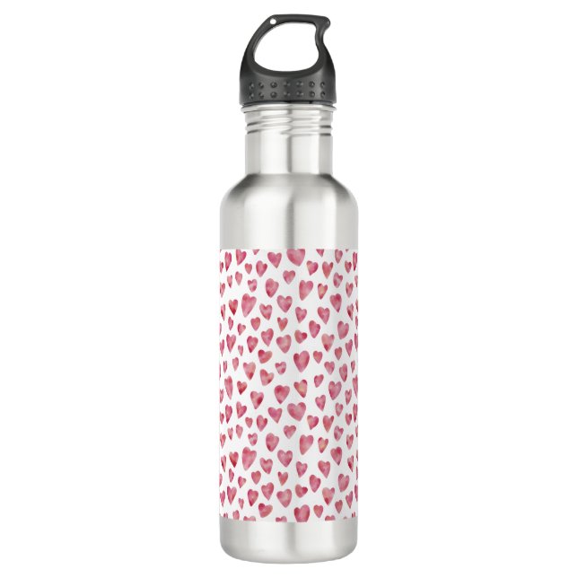 Blush pink love heart pattern stainless steel water bottle (Front)