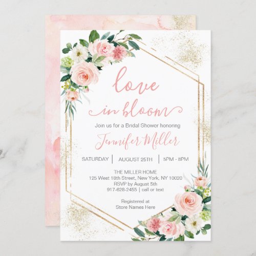 Blush Pink Love In Bloom Floral Bridal Shower Invitation