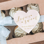 Blush Pink Love is Sweet Wedding Favor Heart Sticker<br><div class="desc">Custom-designed "love is sweet" wedding favor stickers/labels featuring gold calligraphy on pink watercolor design.</div>