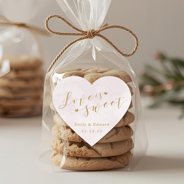 Blush Pink Love is Sweet Wedding Sweet Treat Favor Heart Sticker (Creator Uploaded)