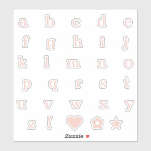 Blush Pink Lower Case Text Letters Alphabet Heart Sticker