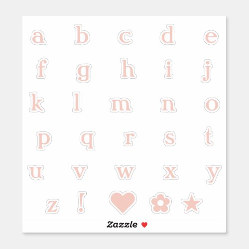 Blush Pink Lower Case Text Letters Alphabet Heart Sticker