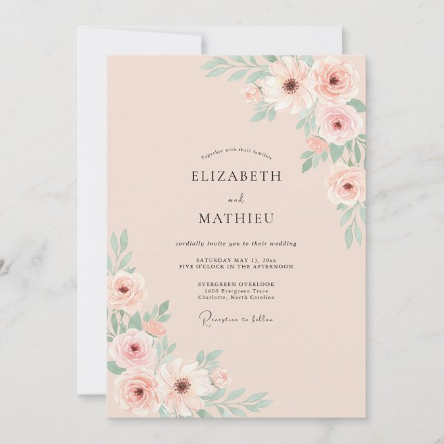 Blush Pink Lush Floral Wedding Invitation (Front)