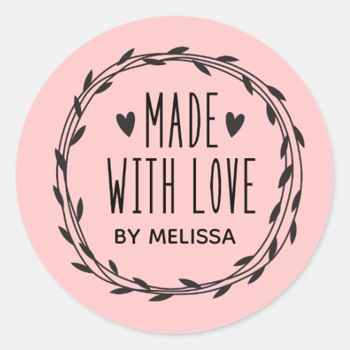 Blush Pink Made With Love Classic Round Sticker